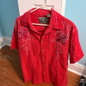 Vibrant Red Embroidered Men's Casual Shirt